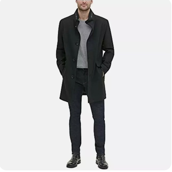 Kenneth Cole Zip Color Button Front Twill Coat Black. (M) - Picture 1 of 4